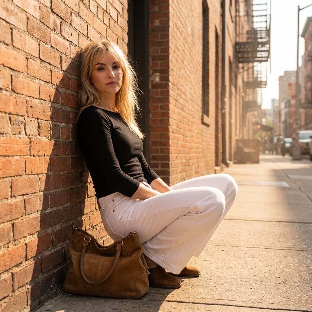 Sadie Wynford leaning against a brick wall